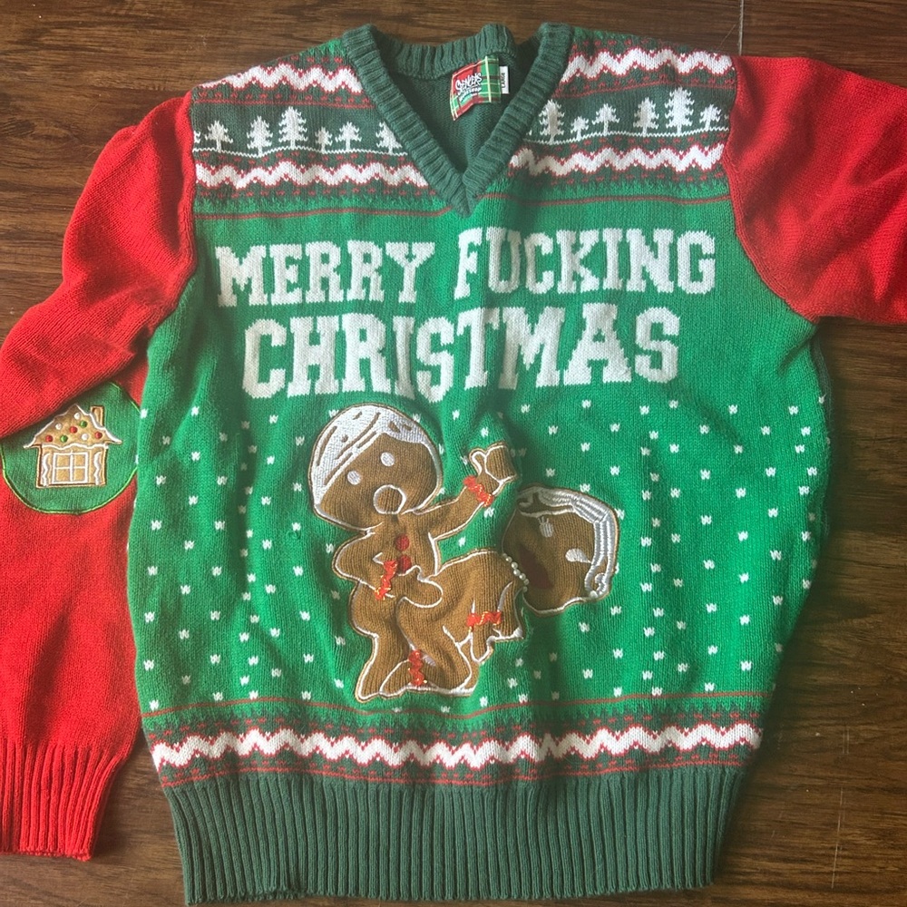 Spencer's Green and Red V-Neck Christmas Sweater